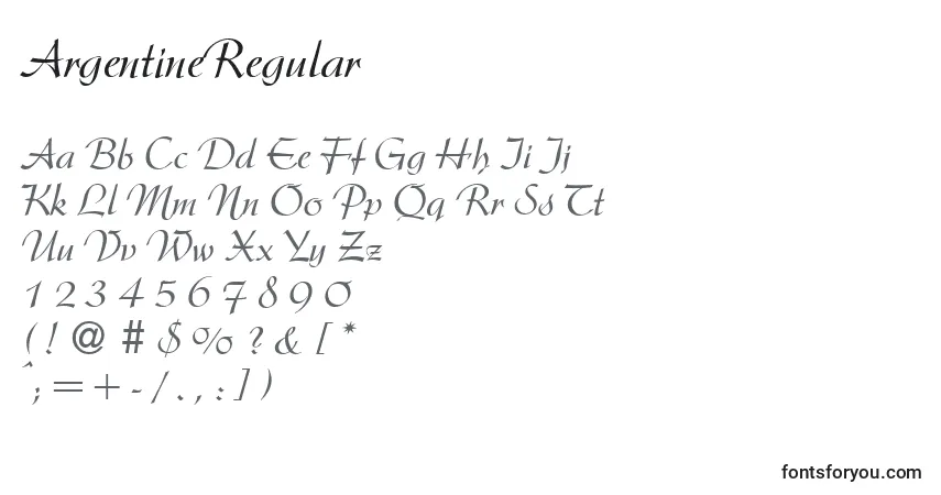 A fonte ArgentineRegular – alfabeto, números, caracteres especiais
