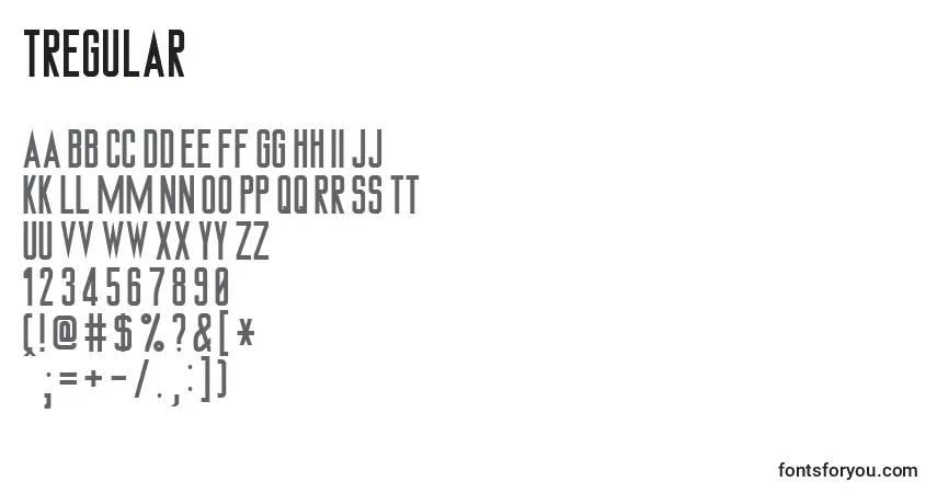 Schriftart TRegular – Alphabet, Zahlen, spezielle Symbole