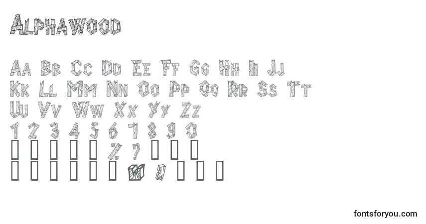 Alphawood-fontti – aakkoset, numerot, erikoismerkit