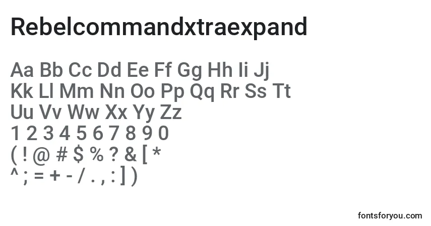 A fonte Rebelcommandxtraexpand – alfabeto, números, caracteres especiais