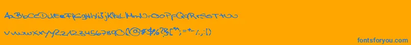 TpfClaudia-Schriftart – Blaue Schriften auf orangefarbenem Hintergrund