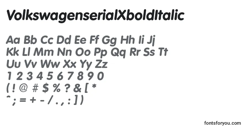 Czcionka VolkswagenserialXboldItalic – alfabet, cyfry, specjalne znaki