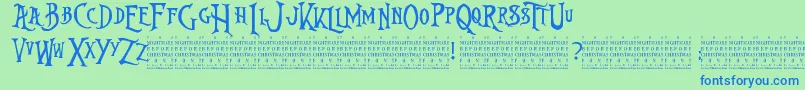 NightmareBeforeChristmas-Schriftart – Blaue Schriften auf grünem Hintergrund