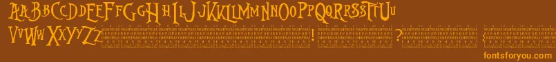 NightmareBeforeChristmas-Schriftart – Orangefarbene Schriften auf braunem Hintergrund