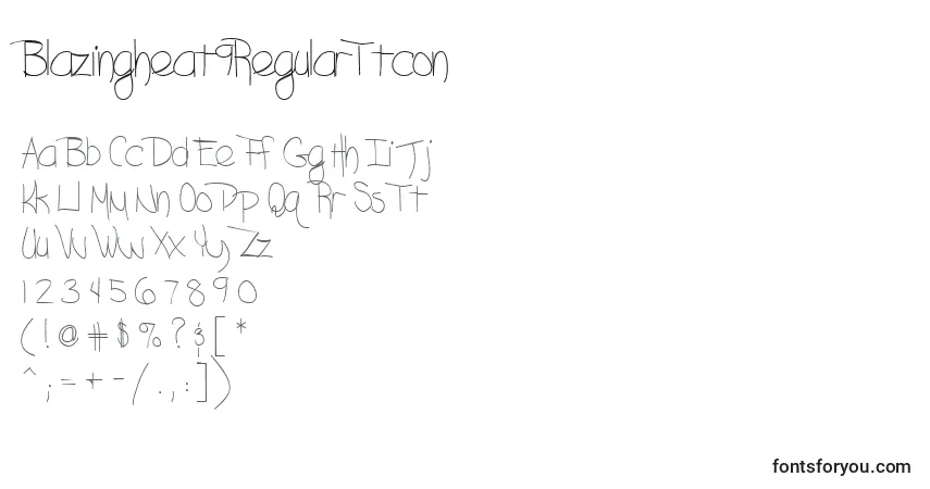 A fonte Blazingheat9RegularTtcon – alfabeto, números, caracteres especiais