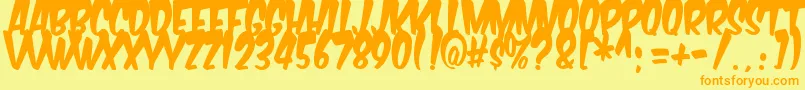 Saiba mais sobre a fonte KomikaTitleBoogie Fonte KomikaTitleBoogie – fontes laranjas em um fundo amarelo