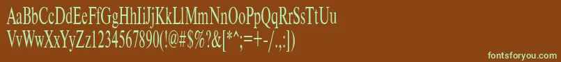 フォントTimeset55n – 緑色の文字が茶色の背景にあります。