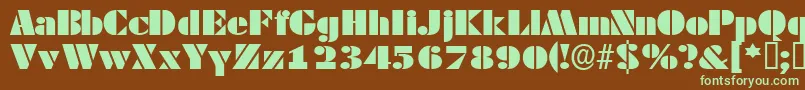 フォントTessassk – 緑色の文字が茶色の背景にあります。