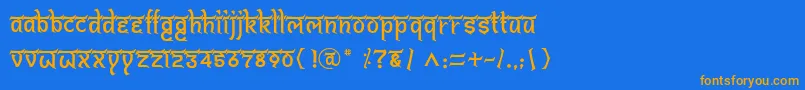 フォントBitlingshivomRegular – オレンジ色の文字が青い背景にあります。