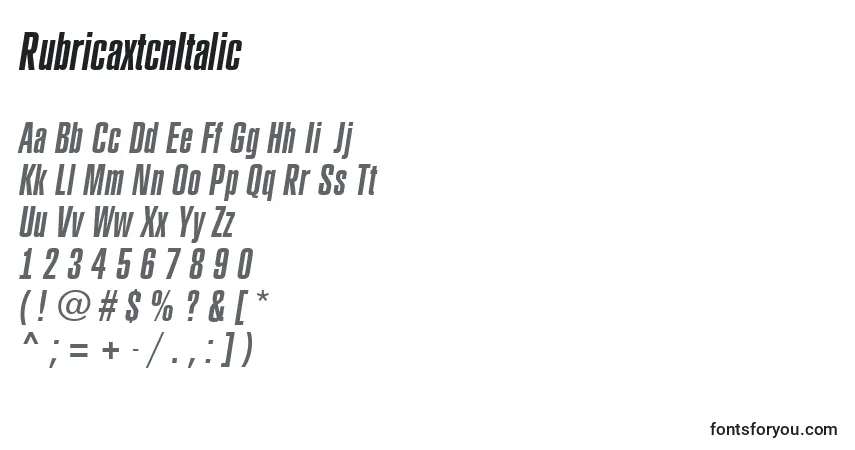 Czcionka RubricaxtcnItalic – alfabet, cyfry, specjalne znaki