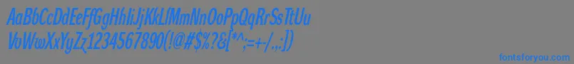 DynagroteskdxcItalic-Schriftart – Blaue Schriften auf grauem Hintergrund