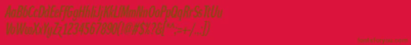 Fonte DynagroteskdxcItalic – fontes marrons em um fundo vermelho