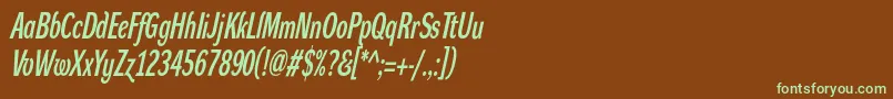 フォントDynagroteskdxcItalic – 緑色の文字が茶色の背景にあります。