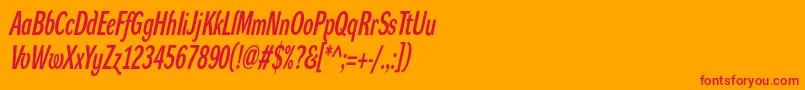DynagroteskdxcItalic-fontti – punaiset fontit oranssilla taustalla