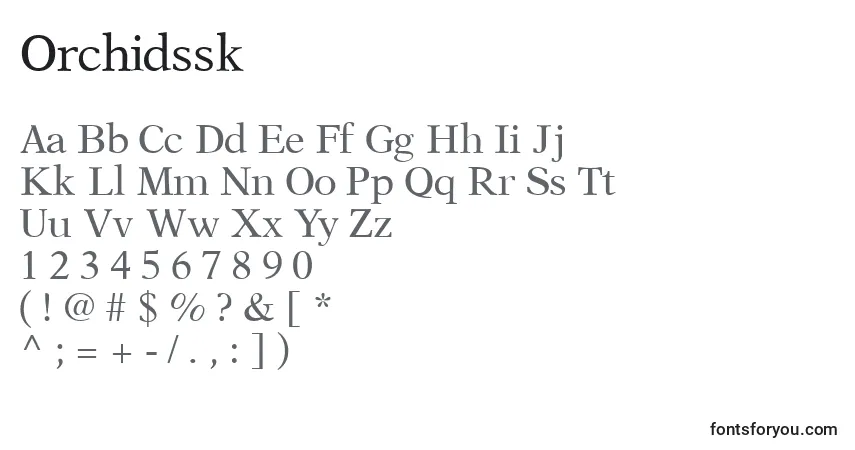 Czcionka Orchidssk – alfabet, cyfry, specjalne znaki