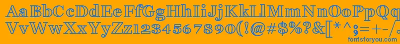 FakedesOutlineBold-Schriftart – Blaue Schriften auf orangefarbenem Hintergrund