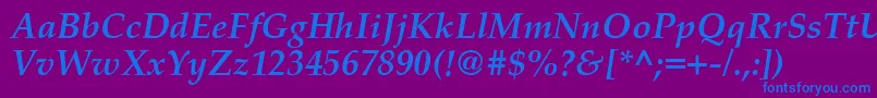 PalatinoCeBoldItalic-Schriftart – Blaue Schriften auf violettem Hintergrund