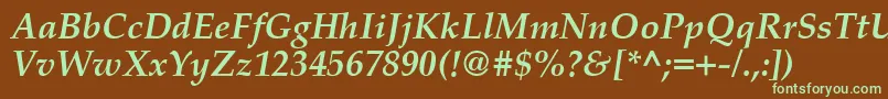 フォントPalatinoCeBoldItalic – 緑色の文字が茶色の背景にあります。