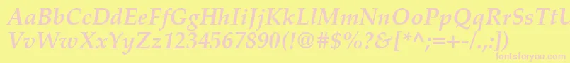 PalatinoCeBoldItalic-fontti – vaaleanpunaiset fontit keltaisella taustalla