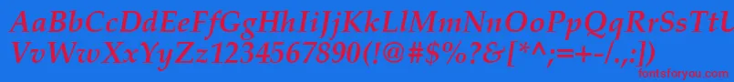 PalatinoCeBoldItalic-Schriftart – Rote Schriften auf blauem Hintergrund