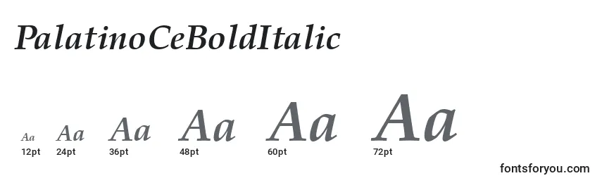 Tamanhos de fonte PalatinoCeBoldItalic