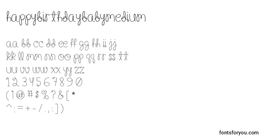 Czcionka HappyBirthdayBabyMedium – alfabet, cyfry, specjalne znaki