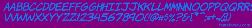 Fonte KomikaHandItalic – fontes azuis em um fundo violeta