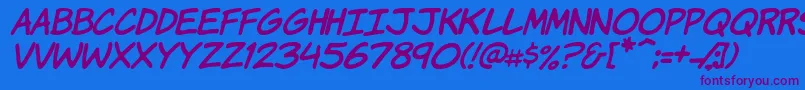 KomikaHandItalic Font – Purple Fonts on Blue Background