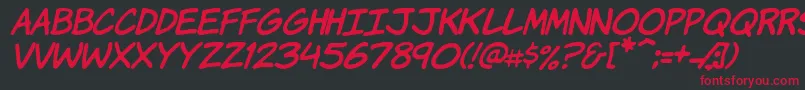 More about KomikaHandItalic Font KomikaHandItalic Font – Red Fonts on Black Background