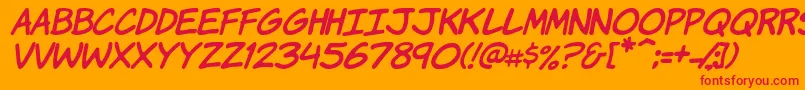 KomikaHandItalic-Schriftart – Rote Schriften auf orangefarbenem Hintergrund