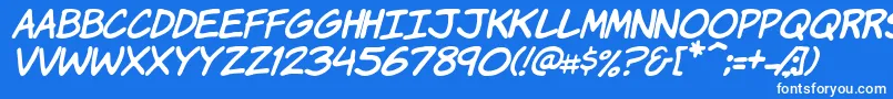 KomikaHandItalic-Schriftart – Weiße Schriften auf blauem Hintergrund