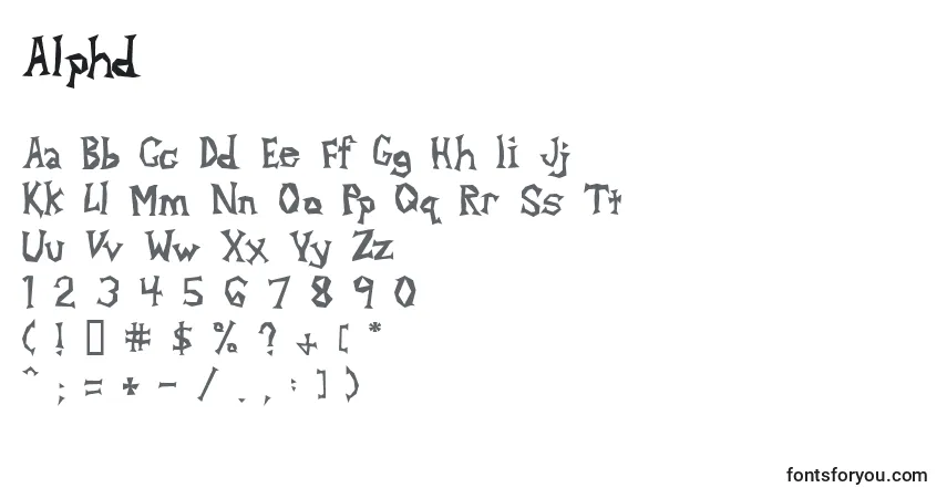A fonte Alphd – alfabeto, números, caracteres especiais