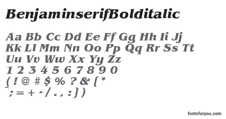 Шрифт BenjaminserifBolditalic – алфавит, цифры, специальные символы