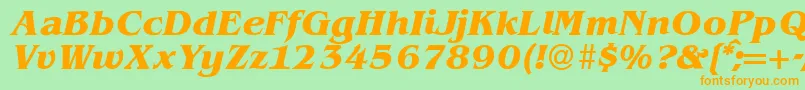 フォントBenjaminserifBolditalic – オレンジの文字が緑の背景にあります。