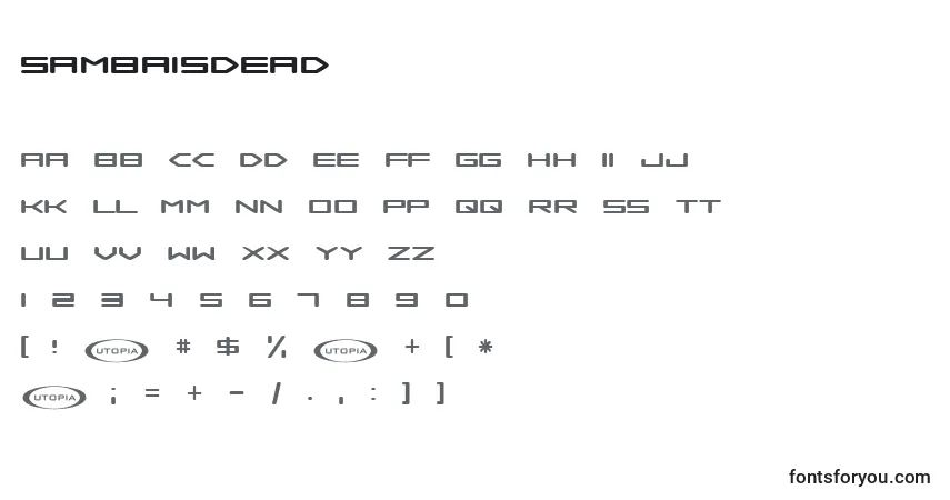 Czcionka Sambaisdead – alfabet, cyfry, specjalne znaki