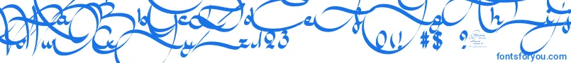 フォントAmalScriptBold – 白い背景に青い文字