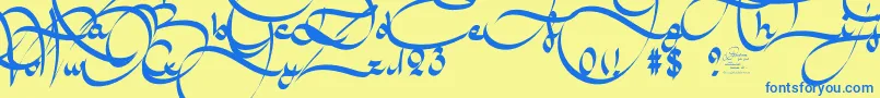 フォントAmalScriptBold – 青い文字が黄色の背景にあります。