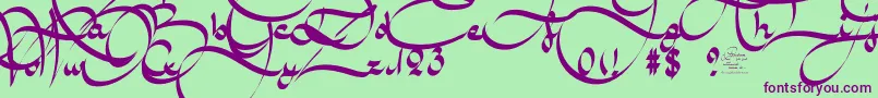 AmalScriptBold-fontti – violetit fontit vihreällä taustalla