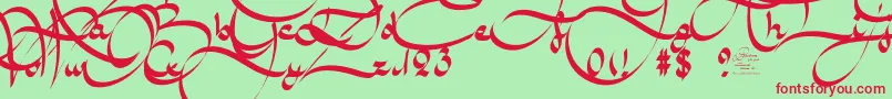 AmalScriptBold-fontti – punaiset fontit vihreällä taustalla