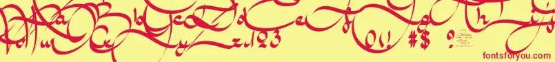 AmalScriptBold-Schriftart – Rote Schriften auf gelbem Hintergrund