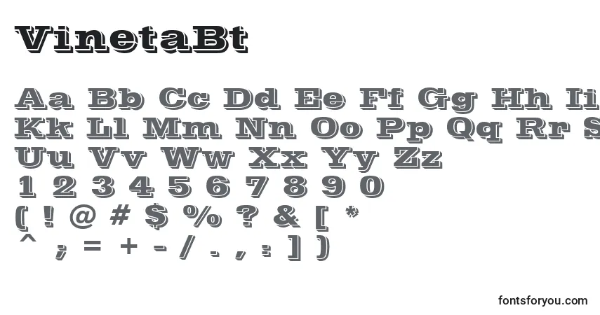 A fonte VinetaBt – alfabeto, números, caracteres especiais