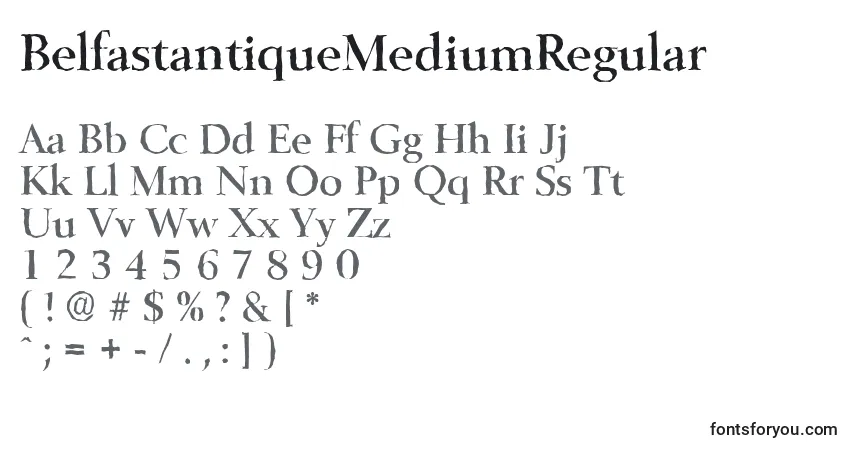 Czcionka BelfastantiqueMediumRegular – alfabet, cyfry, specjalne znaki