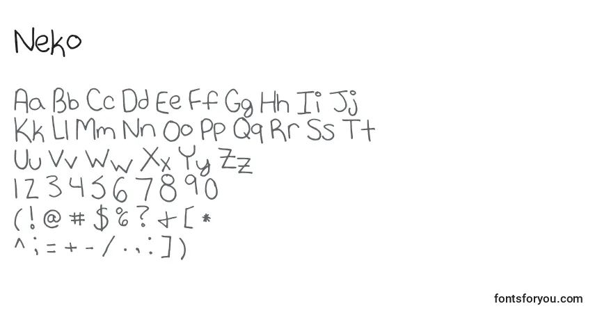 Schriftart Neko – Alphabet, Zahlen, spezielle Symbole