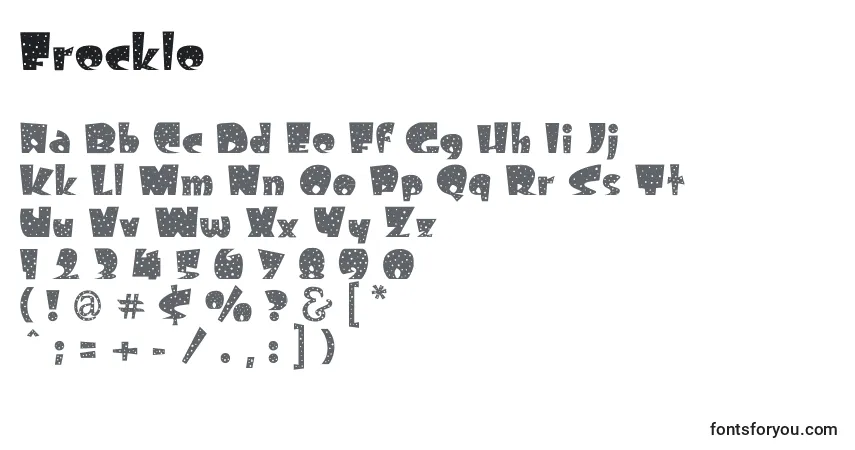 Czcionka Freckle – alfabet, cyfry, specjalne znaki