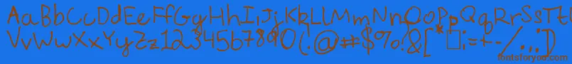 フォントEverythingRhymesWithOrange – 茶色の文字が青い背景にあります。