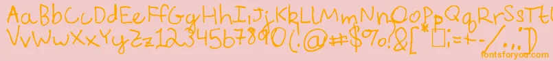 フォントEverythingRhymesWithOrange – オレンジの文字がピンクの背景にあります。