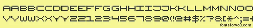 WidePixel7-Schriftart – Schwarze Schriften auf gelbem Hintergrund
