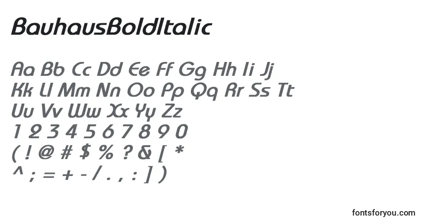 Czcionka BauhausBoldItalic – alfabet, cyfry, specjalne znaki