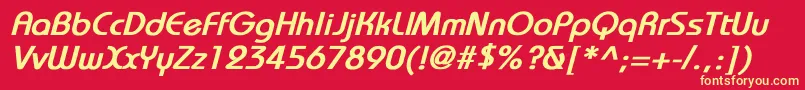 BauhausBoldItalic-fontti – keltaiset fontit punaisella taustalla