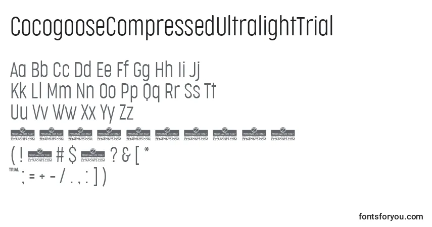 Шрифт CocogooseCompressedUltralightTrial – алфавит, цифры, специальные символы